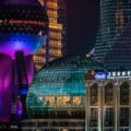 illuminated oriental pearl tv tower in shanghai china