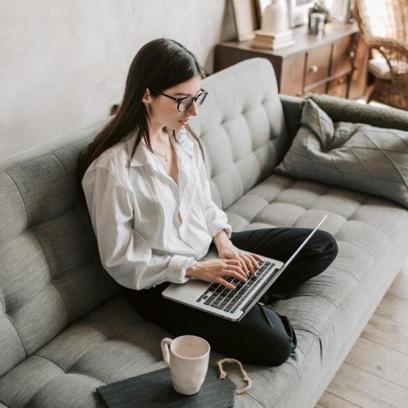 woman working at home using laptop